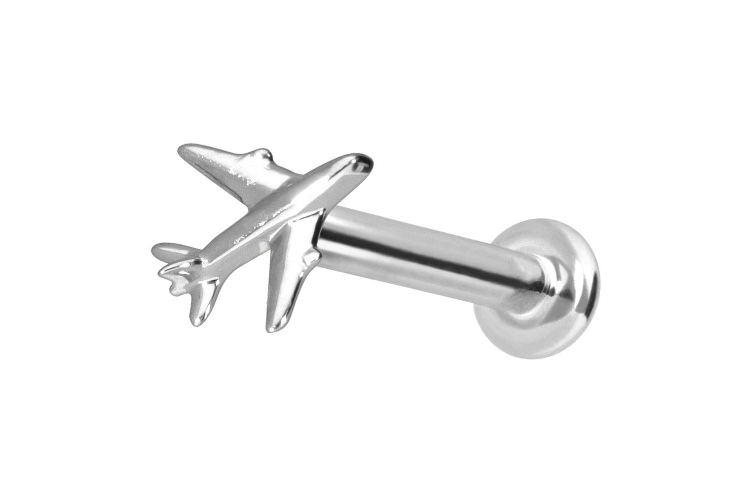 14 Karat Gold Labret mit Innengewinde FLUGZEUG